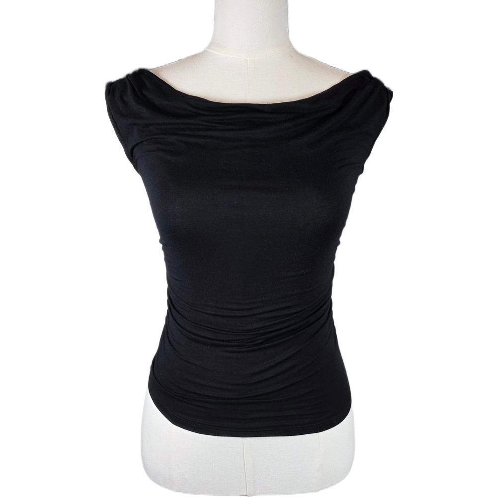 Elodie Black Cowl Neck Side Ruched Sleeveless Stretch Top